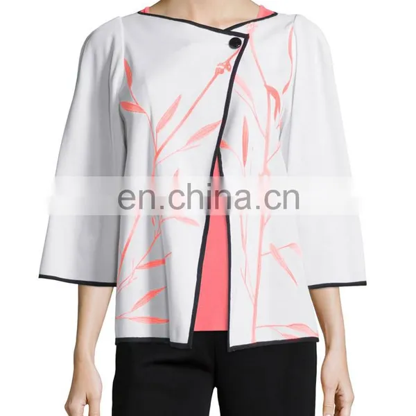 Bamboo-Print 3/4-Sleeve American Jacket Jacket Model for Women photo-3