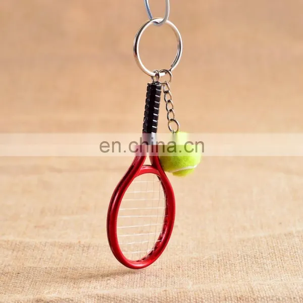 Custom Sport Key Holder Plastic Tennis Ball Keyring Metal 3d Mini Tennis and Tennis Racket Keychain for Club Game Gifts photo-2