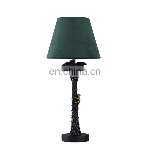 High Quality Bedside Desk Lighting Retro Nightstand Lights Resin With Green Lampshade photo-2