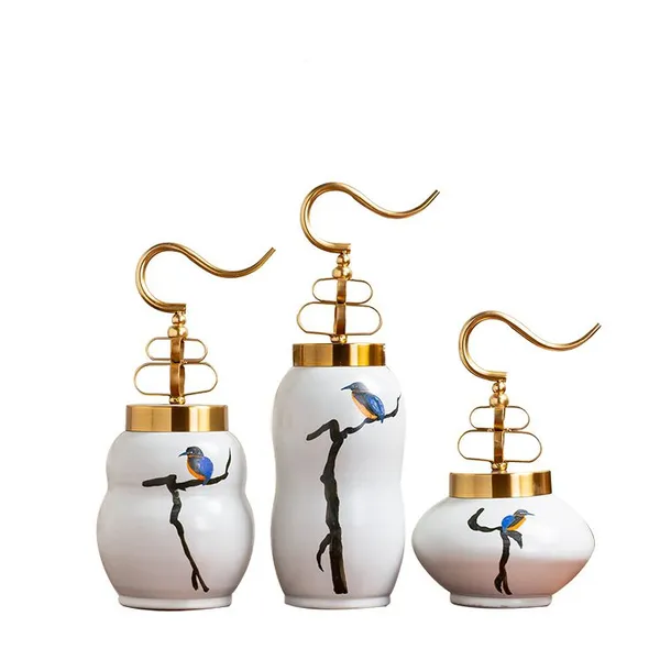 Nordic Style New Chinese Hand Made White Ceramic Flower Vase With Lid For Hallway Decor photo-5