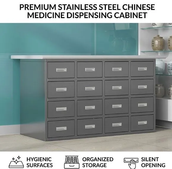 Type 201 Stainless Steel Herbal Cabinet 1400mm | 48-Compartment Dispensing Table for TCM Clinic & Pharmacy photo-1