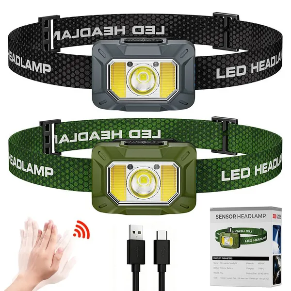 Wholesale Motion Sensor COB LED Headlamp Rechargeable 300LM Ultra-light 53g IP44 Waterproof Head Torch for Outdoor Camping Running photo-4