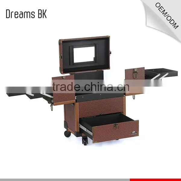 2016 Newest Design Pvc Beauty Cosmetic Makeup Trolley Case With Mirror for Beauty Salon photo-5