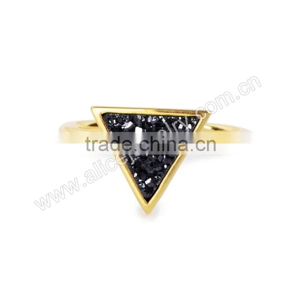Fashion Druzy Triangle Geometric Crystal Druzy Ring Gold Filled Wholesale Gemstone Bezel Ring Supplier photo-5