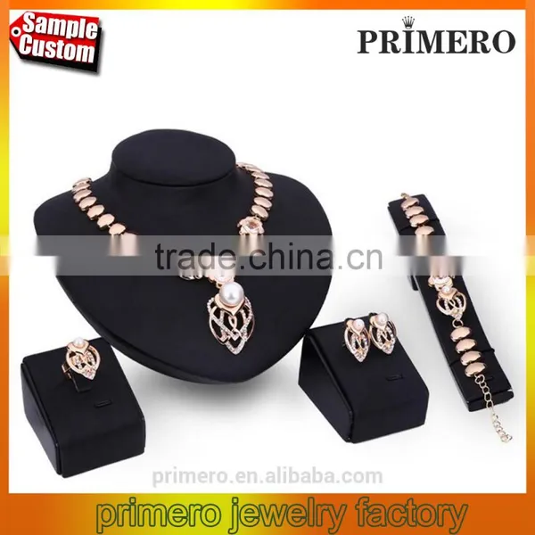 Fashion Natural Pearl Rhinestone Necklace Earrings Bracelet Ring Wedding Party Jewelry Sets