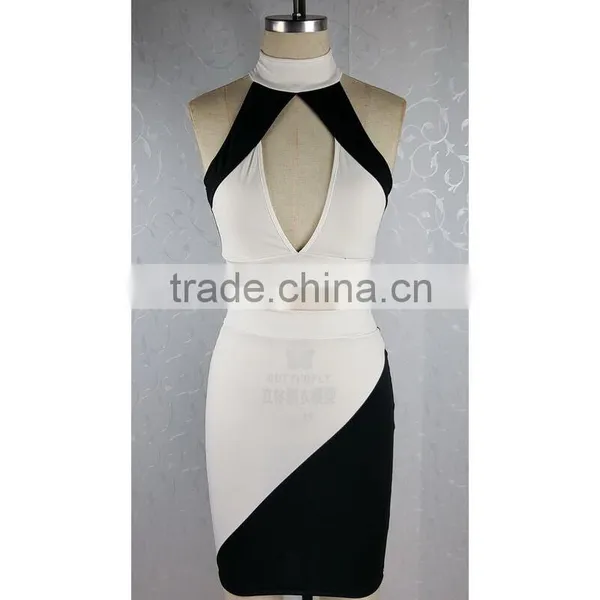 Sexy Women Sleeveless Two Piece Crop Top Bodycon Dress For Night Clubwear Party photo-4