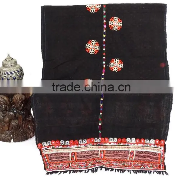 Rabari Throw Vintage Hand Embroidered Rabari Kutch Woollen Throw 106x28 Inch Vintage Kutch Wall Hanging Rabari Shawl