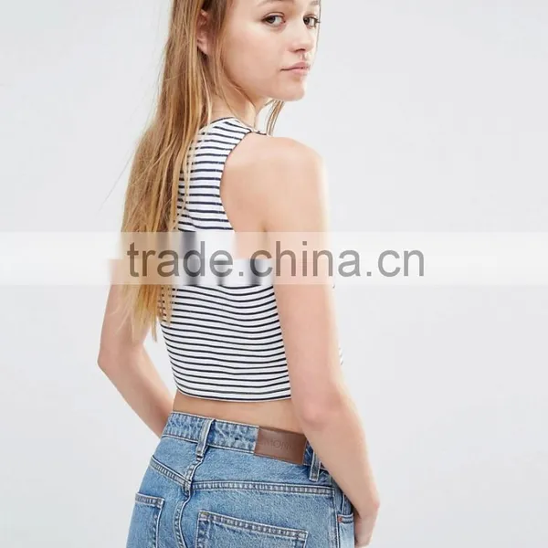 Custom Label New Fashion Ladies Tops Sleeveless Stripe Crop Top Ladies photo-4