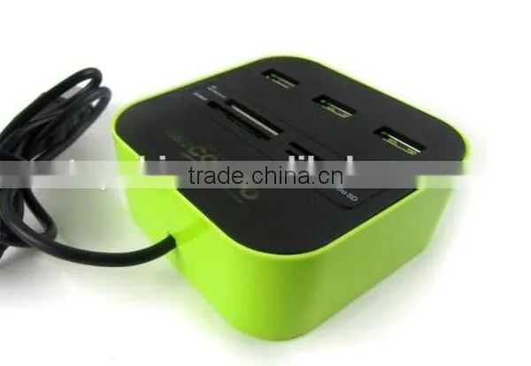 2016 Inovative Products Top Quality Logo Printed 3 Port USB Hub Card Reader, USB2.0 HUB With Cable photo-3