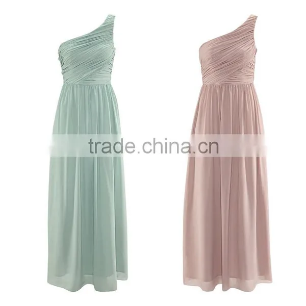 Plain Style Pleated Skirt Sleeveless One Shoulder Evening Dress photo-3