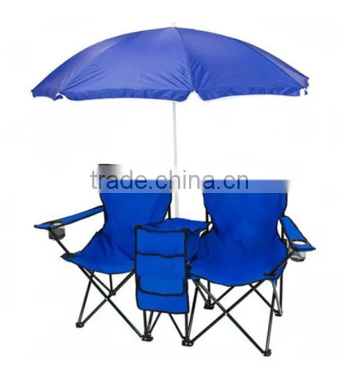Folding Double Camping Chair With Umbrella and Cooler Table photo-3
