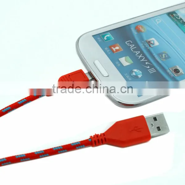2015 Wholesale Colorful Micro Usb Cable for Blackberry/HTC/Samsung,2M 6FT Fabric Nylon Braided Micro Usb Cable(white) photo-5