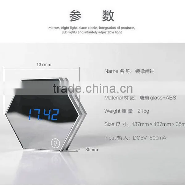 Multifunction Mirroring Alarm Clock With Led Digital Thermometer Cosmetic Mirror Night-lighting Alarm Clock photo-2