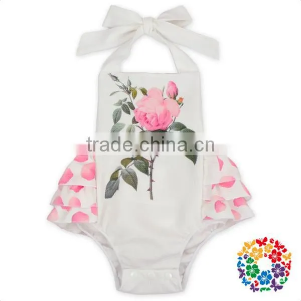 Boutique Girls Summer Backless Ruffle Halter Playsuit White Flower Kids Jumpsuit photo-4