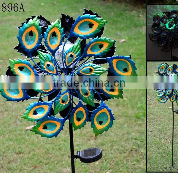 Factory Made Out Door Solar Power Metail Wind Spinner Garden Stake for Garden Decoration photo-2