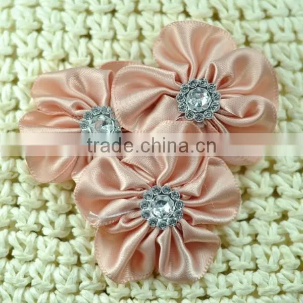 Handmade Satin Flower With Rhinestone Center for Kids Hair Accessories photo-4