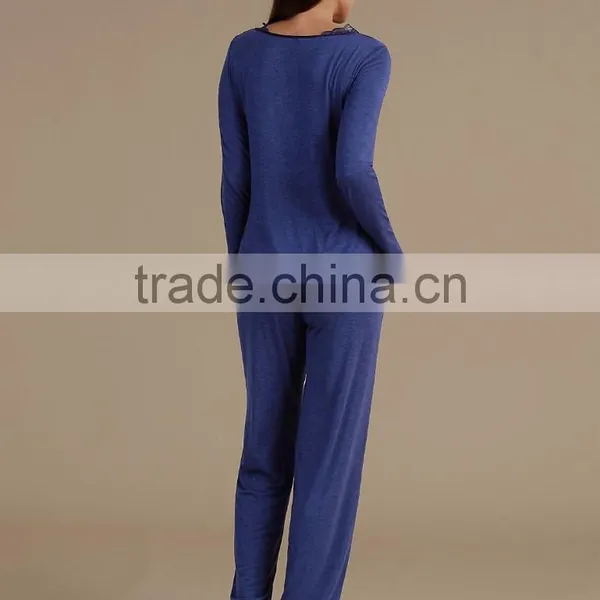 Nude Sleepwear Lace Trim Long Sleeve Pyjama Set Wholesale Custom High Quality Womens Sleepwear Sets photo-3