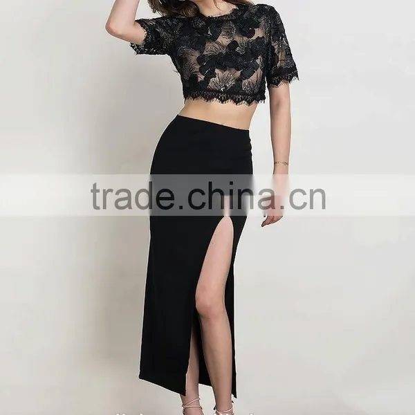 Jiahe Factory Latest Fashion Black Long Skirt Design Hight Rise Waist,hight Tight Spit Women Maxi Dress photo-5