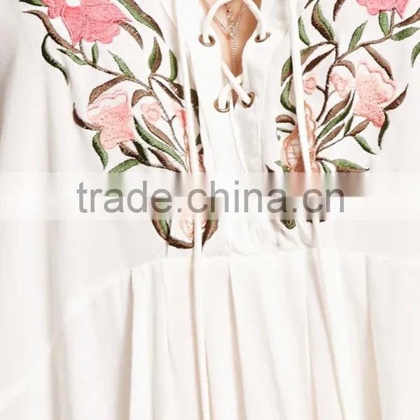 Latest Fashion Center Front Pleats Lace-up Neckline Long Dolman Sleeves Tunic Dress photo-5