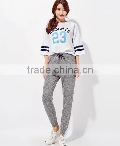 Female Hemp Grey Leisure Knitting Feet Pants photo-5