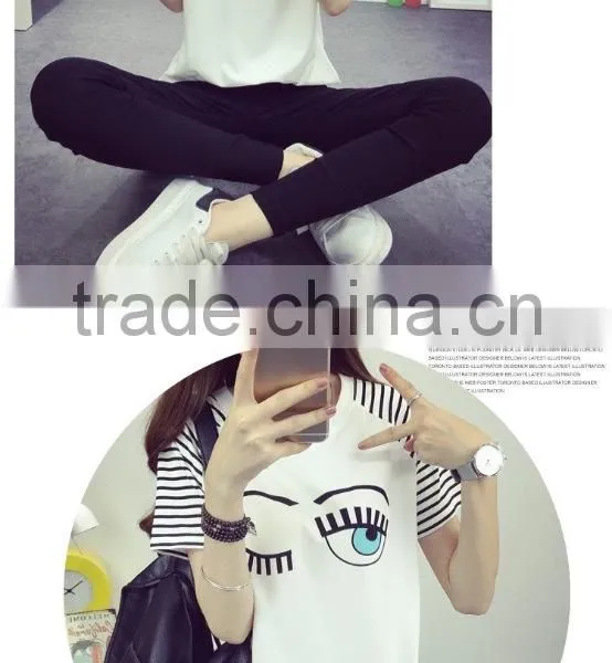 Women Creative Face Eyes Cotton Causal t Shirt photo-3