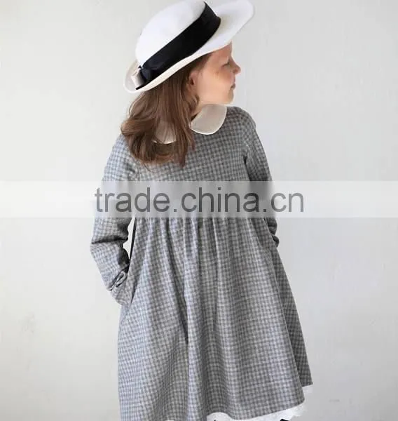 High Quality Autumn Winter Checkered Tweed Dress Long Sleeve Girls Wool Dress 3-5 Year Old Girl Dress photo-2