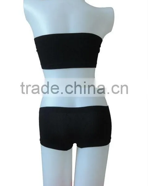 Nice Quality New Style Seamless Woman Underwear Ladies One Piece Bandeau Bra w Removable Cup Pad & Boxer photo-3