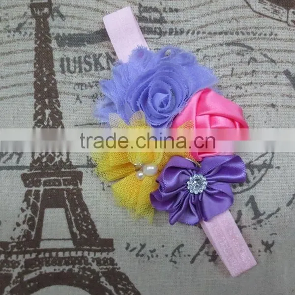 Girls Boutique Chic Rose and Rhinestoned Satin Petals Headbands For Baby photo-5