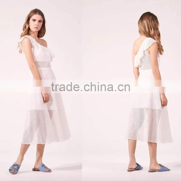 NEW DESIGN Ruffle at Sleeve and Neck Women Sexy Asymmetry Asymmetric Dress photo-3