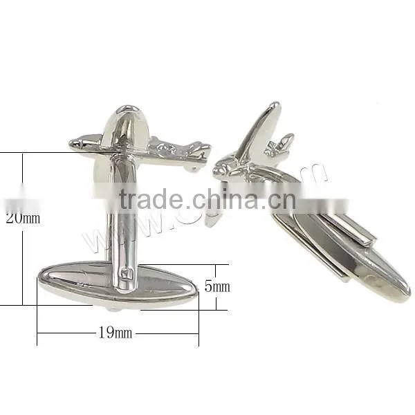 Brass Cufflinks, Airplane, Platinum Color Plated photo-2
