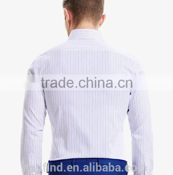 100% Cotton Classic Fit Stripe Long Sleeve Mens Shirt Pocket Style for Oem photo-2