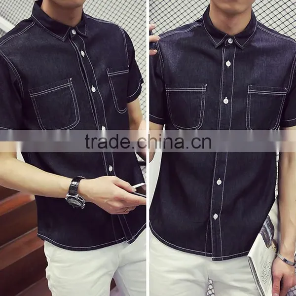 Short Sleeve Shirt Retro Plus-size Half Sleeve Lining Cowboy Clothing photo-3