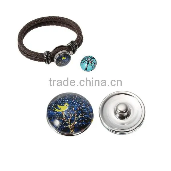 18mm Glass Fit Snap Button Bracelets Round Silver Tone At Random Tree Pattern photo-3