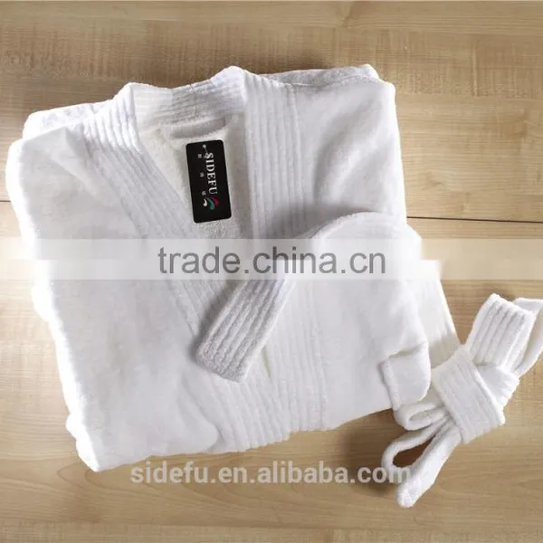 Good Quality White Unisex Velvet Velour Terry Hotel Bathrobe With Embroidered Logo photo-5