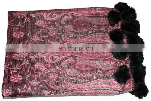 Paiseley Design Shawl With Fur Balls in Mexico photo-2