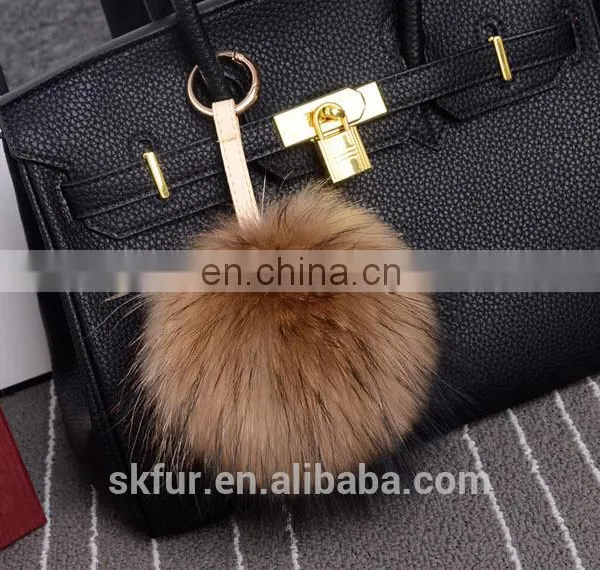 100% Real Raccoon Fur Pompom Keychain photo-6