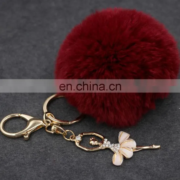 Cute Rabbit Fur Key Chain Pom Pom Car Key Ring Crystal Bag Decoration photo-3