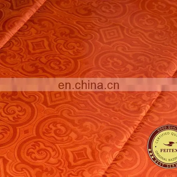 Wholesale African Clothing Garment Fabric 5 Yards/bag Orange Damask Fabric 100% Cotton Hand Made Guinea Brocade photo-2