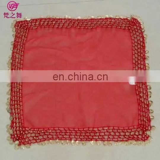 Arabic Organza Retangal 50*50cm Belly Dance Veil Scarf With Handmade Siver and Gold Coins P-9037 photo-3