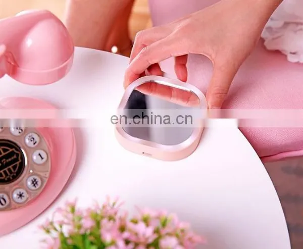 Mini Led Usb Cosmetic Mirror Powered Portable Smart Square Travel Hand Make up Mirror With Power Bank photo-3