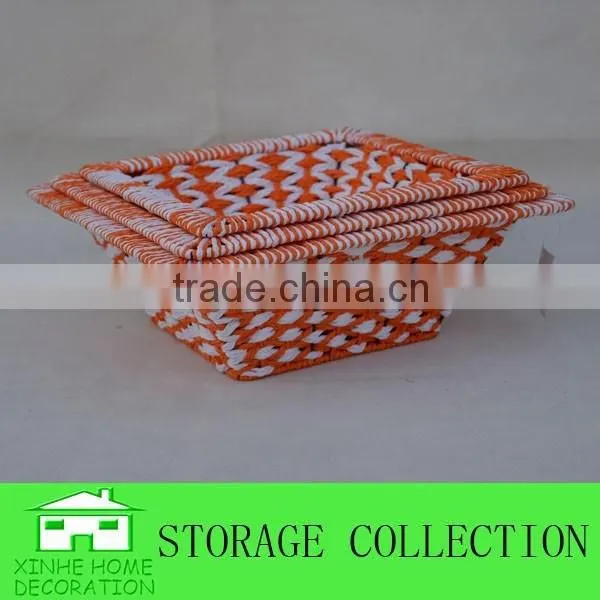 Set of 3 Square Handwoven Colorful Paper Rope Baskets photo-2