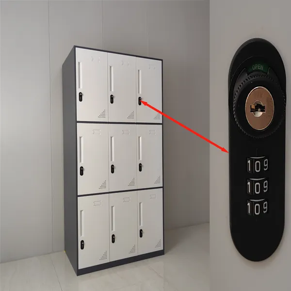 Black and White 9 Doors Steel Storage Cabinet Locker Customized Metal Gym Locker With Combination Lock photo-3