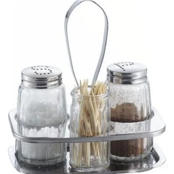 Glass Salt Pepper Toothpick Condiment Set With Stainless Steel Rack photo-3