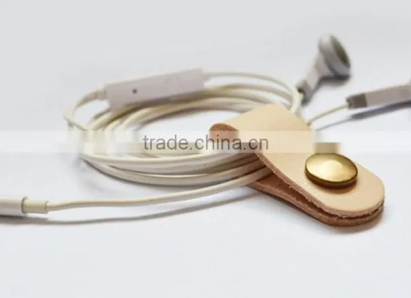Handmade Brown Leather Cable Cord Winder Holder Tie for Earphone Cell Phone photo-4