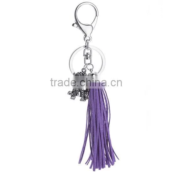 Korea Velvet Leather Tassels Keychain With Pendant Logo photo-3