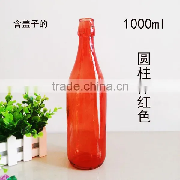 Swing Top Glass Bottle 1000ml, Glass Bottle in Red Color, Glass Bottle for Juice