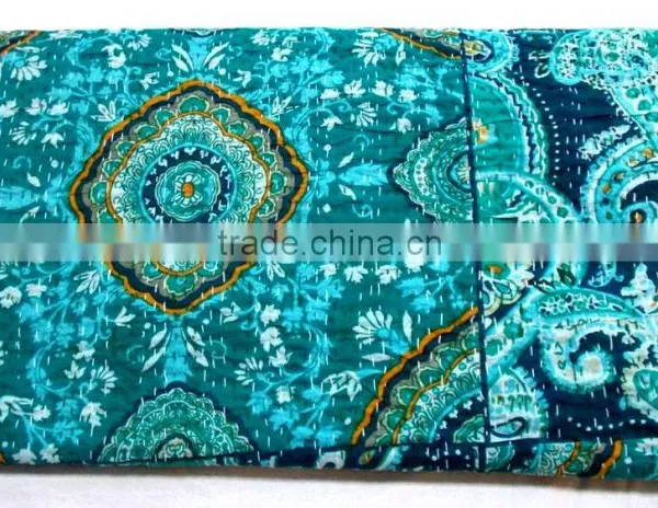 Ndian Kantha Quilt Paisley Queen Size Cotton Reversible Bedspread Throw