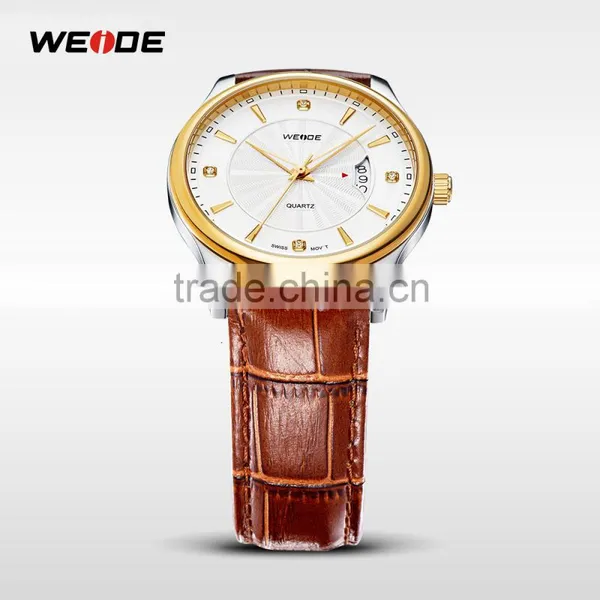 WEIDE CE RoHS Certified Genuine Leather Sapphire Quartz Watch photo-5