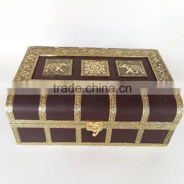 ANTIQUE LOOK, ARTIFICIAL LEATHER FINISH, WOODEN HANDMADE BANGLE BOX / BRACELET BOX