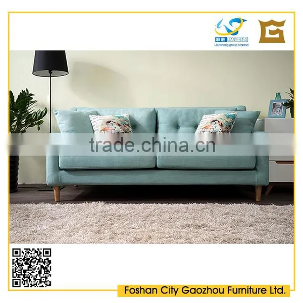 Modern Comfortable Living Room Sofa Set Nordic Style Wooden Legs Fabric Sofa With Button Tufted Back Cushions photo-2
